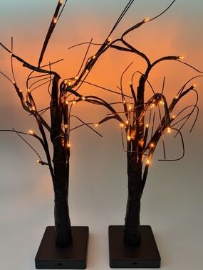 2 Pack Black Halloween Trees 2 Ft Orange Lights Battery Operated Indoor Decor